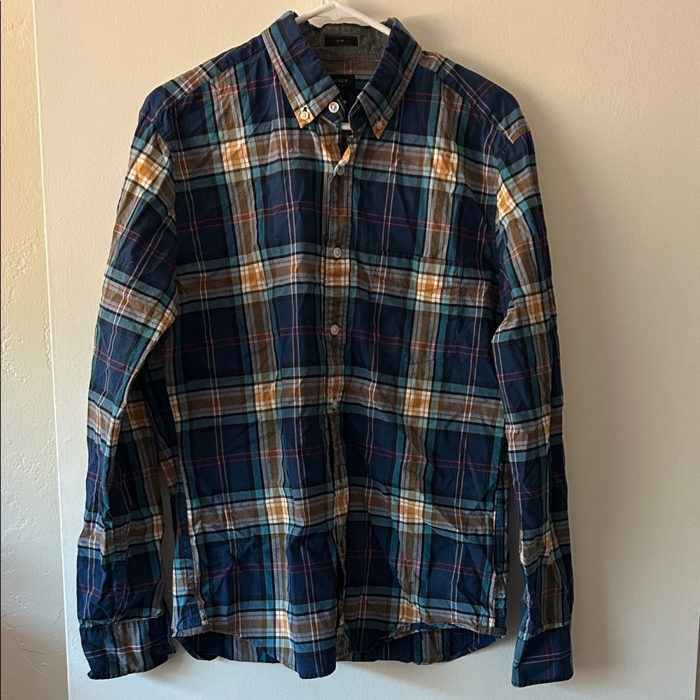 J. Crew Navy Plaid Button Down Shirt